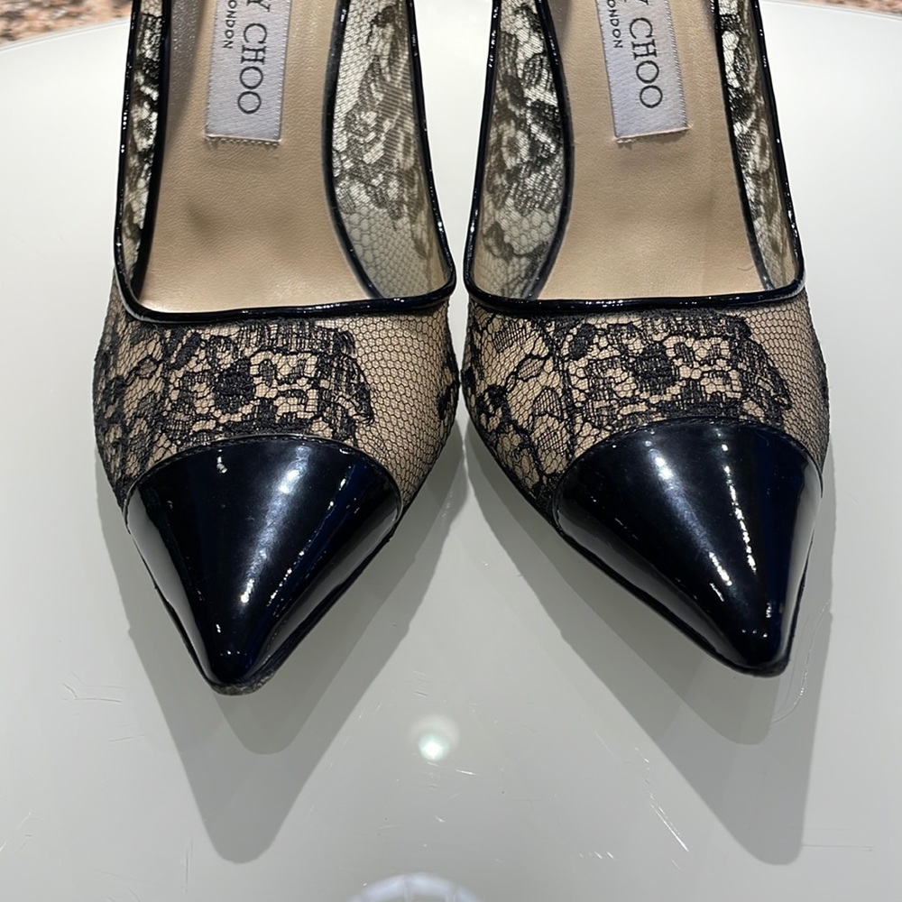 JIMMY CHOO lace and patent leather tip in black size EU 38.5 - Picture 9 of 14